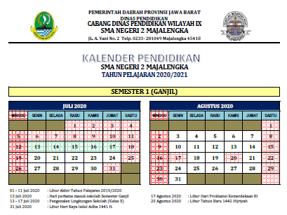 Kalender Pendidikan - Tahun Pelajaran 2020/2021
